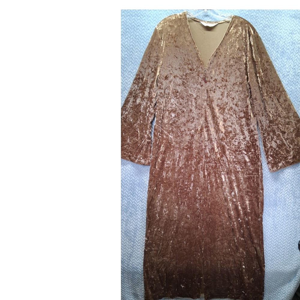 Diamond Tea Bronze Crushed Velvet Maxi Robe Beaded Zip Tassel Large Made Canada
